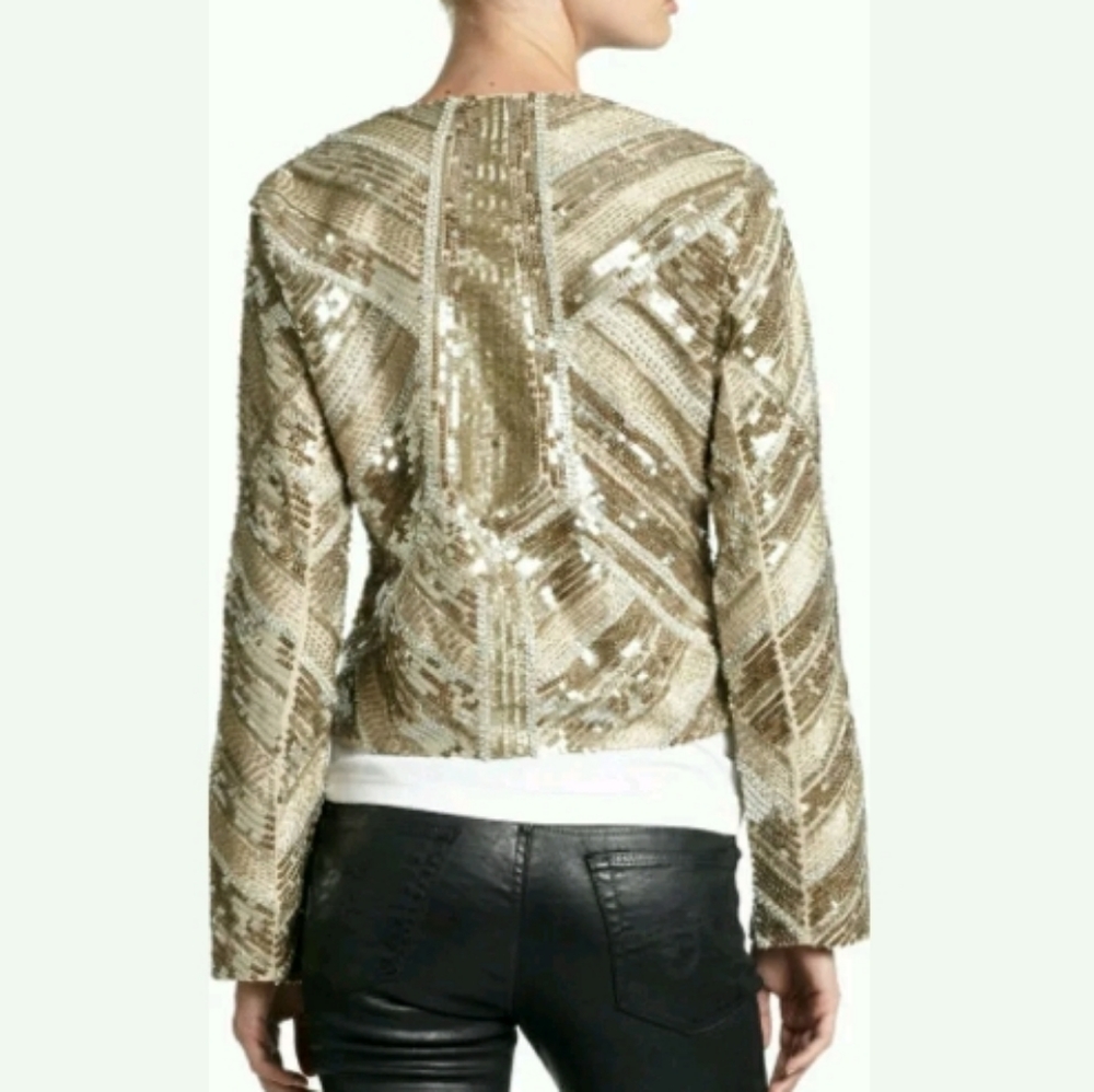 $1.495 Haute Hippie Beige Embellished 100% Silk XS